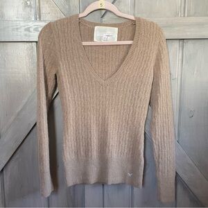 Vintage Y2K Rabbit Hair‎ Lambs Wool Plush Vneck Cable Knit Longsleeve Top M